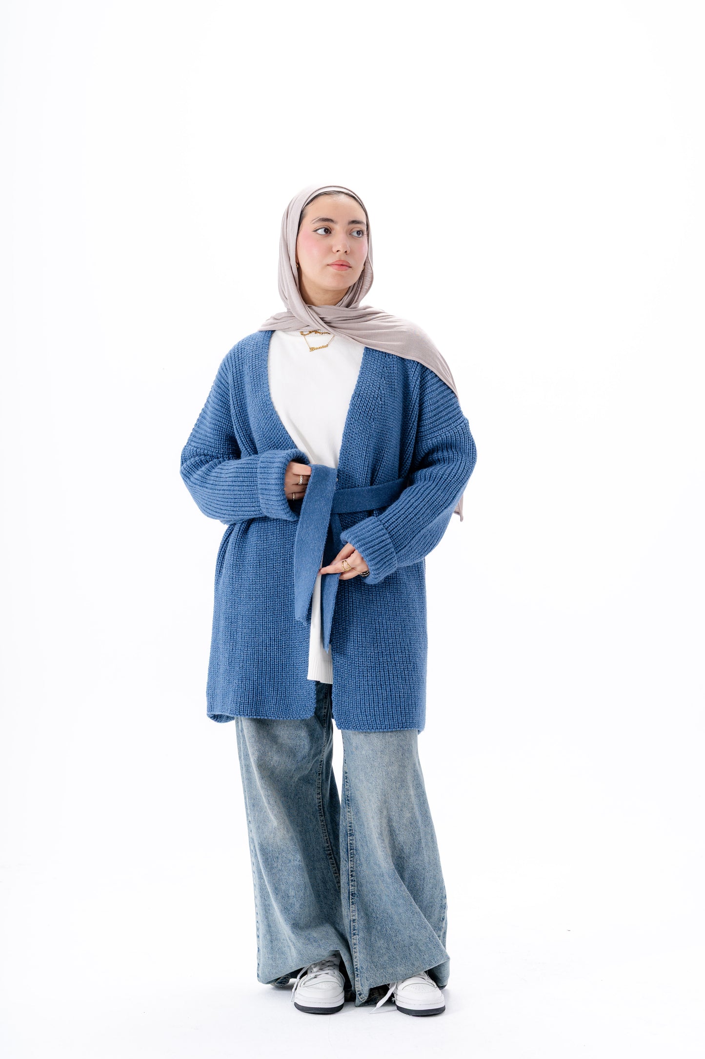 Oversized Knitted Cardigan -Blue