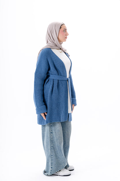 Oversized Knitted Cardigan -Blue