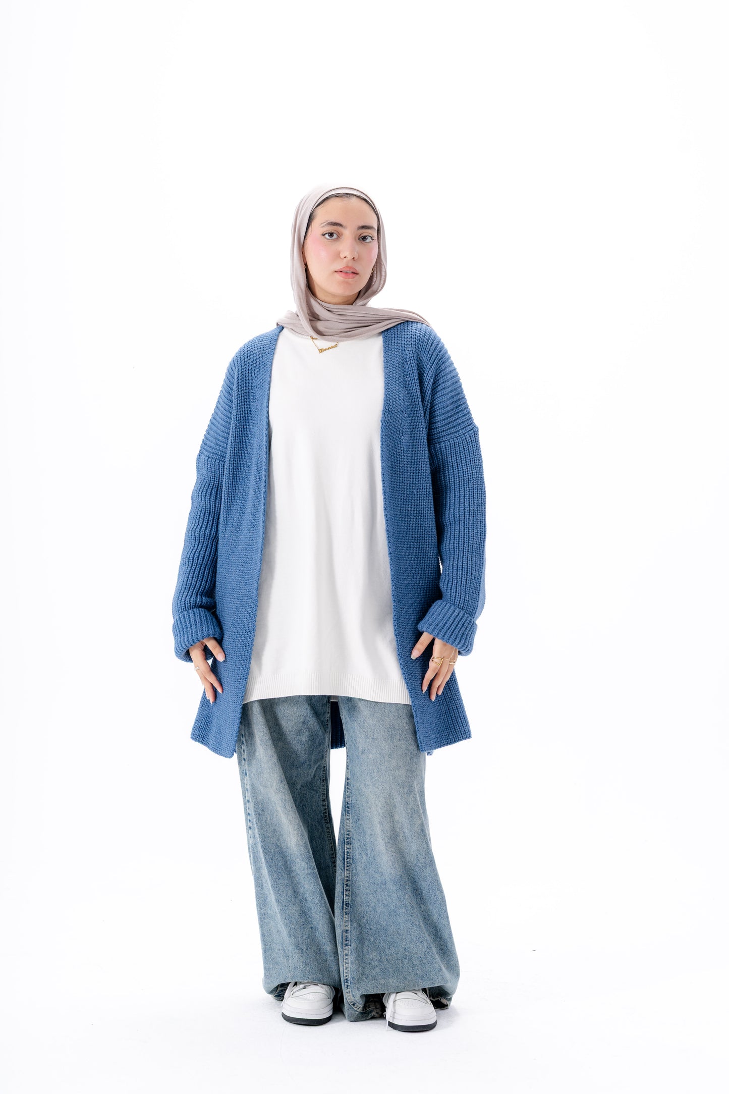 Oversized Knitted Cardigan -Blue