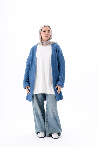 Oversized Knitted Cardigan -Blue