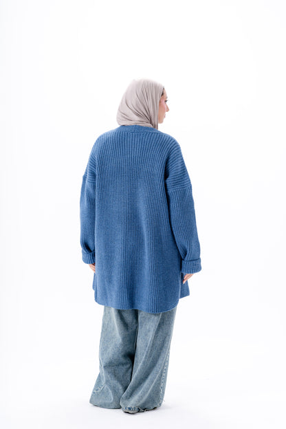 Oversized Knitted Cardigan -Blue