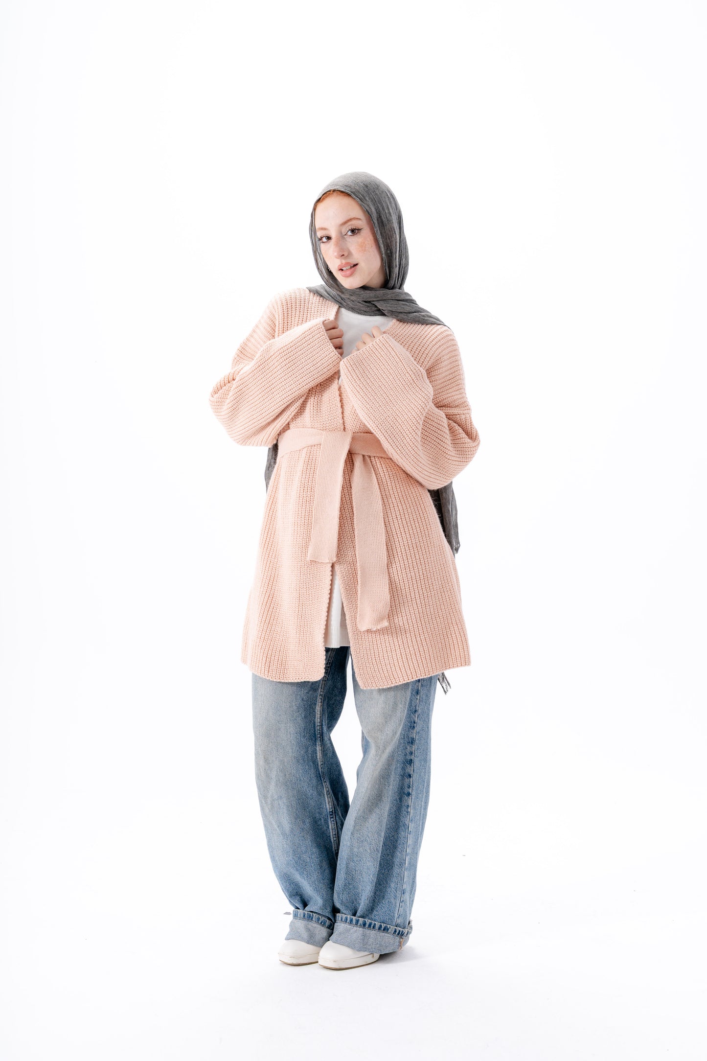 Oversized Knitted Cardigan -Pink