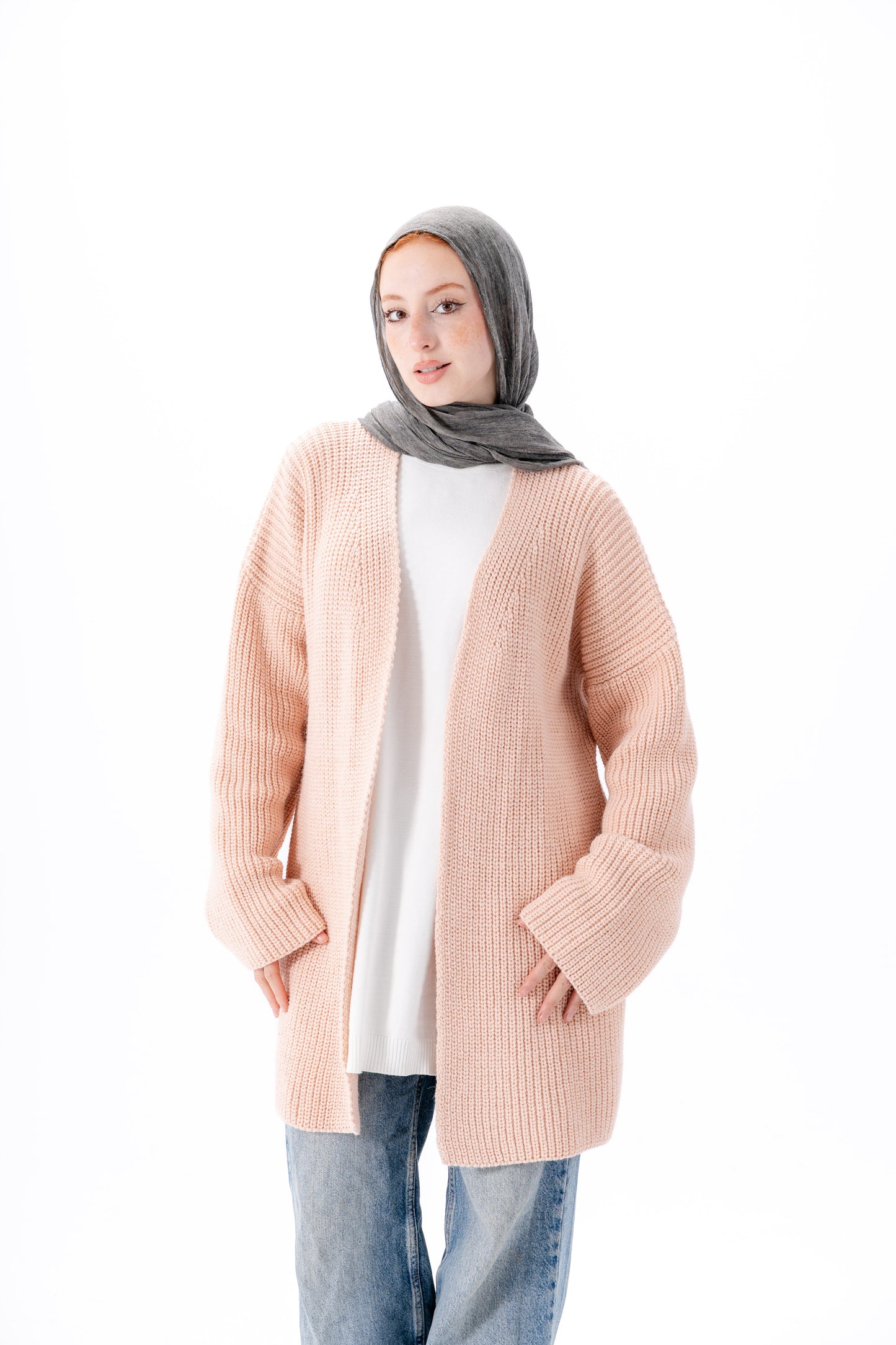 Oversized Knitted Cardigan -Pink