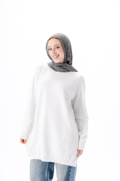 Long Basic Pullover- White