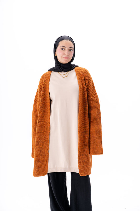 Oversized Knitted Cardigan -camel