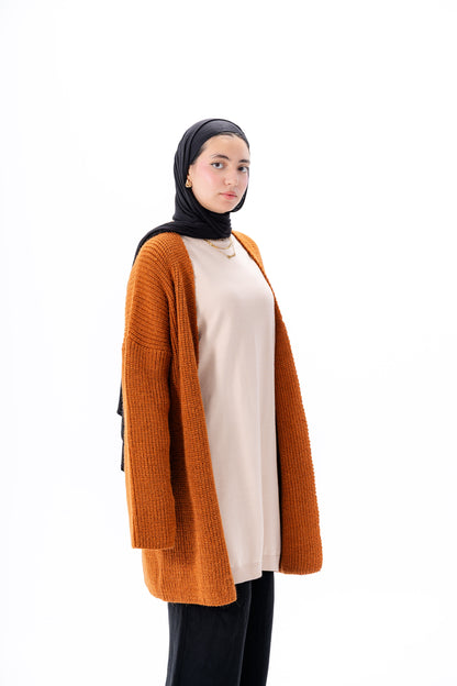 Oversized Knitted Cardigan -camel