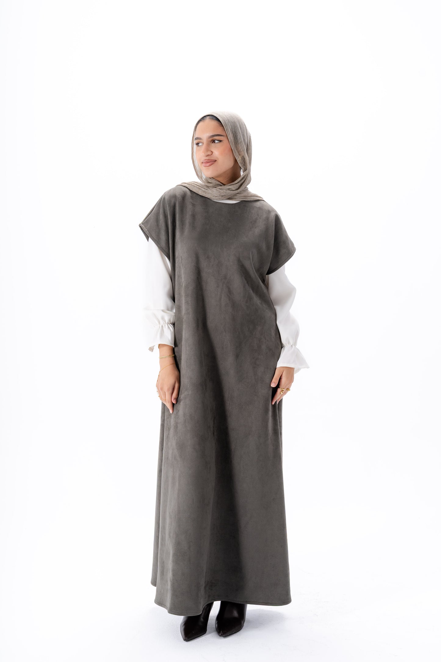 Layered White Sleeve Dress -Olive