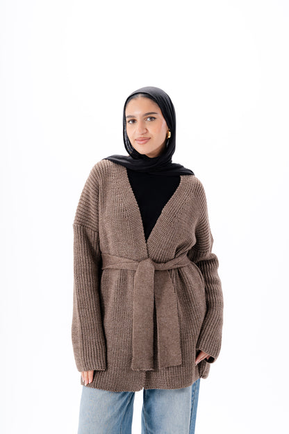 Oversized Knitted Cardigan -Taupe