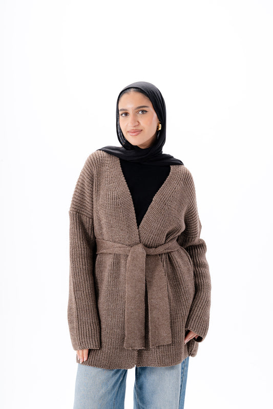 Oversized Knitted Cardigan -Taupe