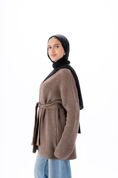 Oversized Knitted Cardigan -Taupe