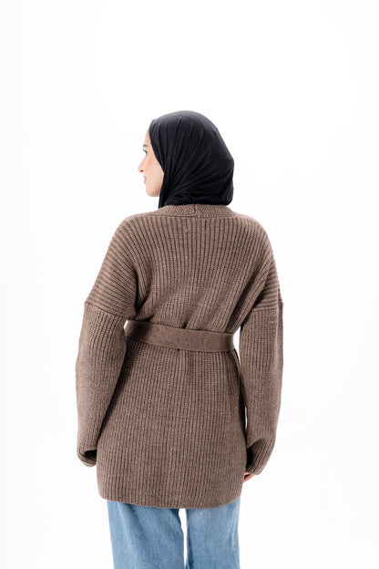 Oversized Knitted Cardigan -Taupe
