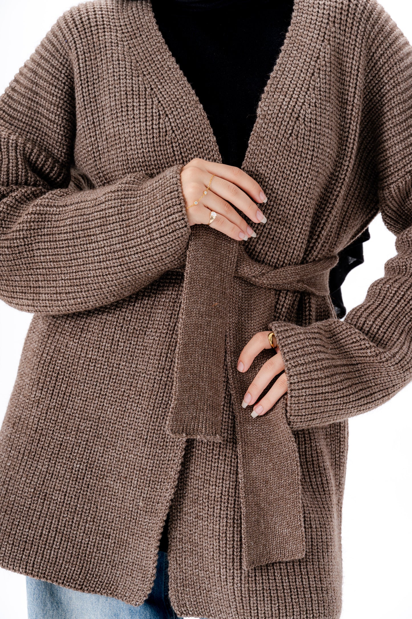 Oversized Knitted Cardigan -Taupe