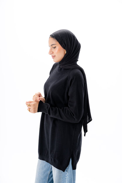 Long Basic Pullover- Black