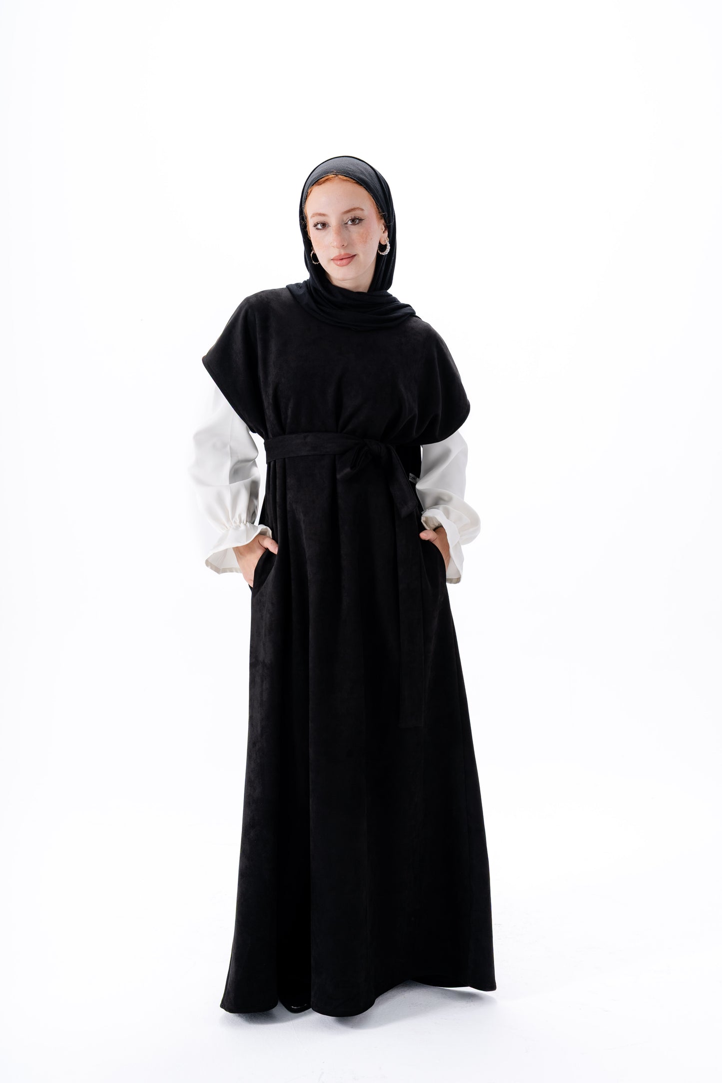 Layered White Sleeve Dress -Black