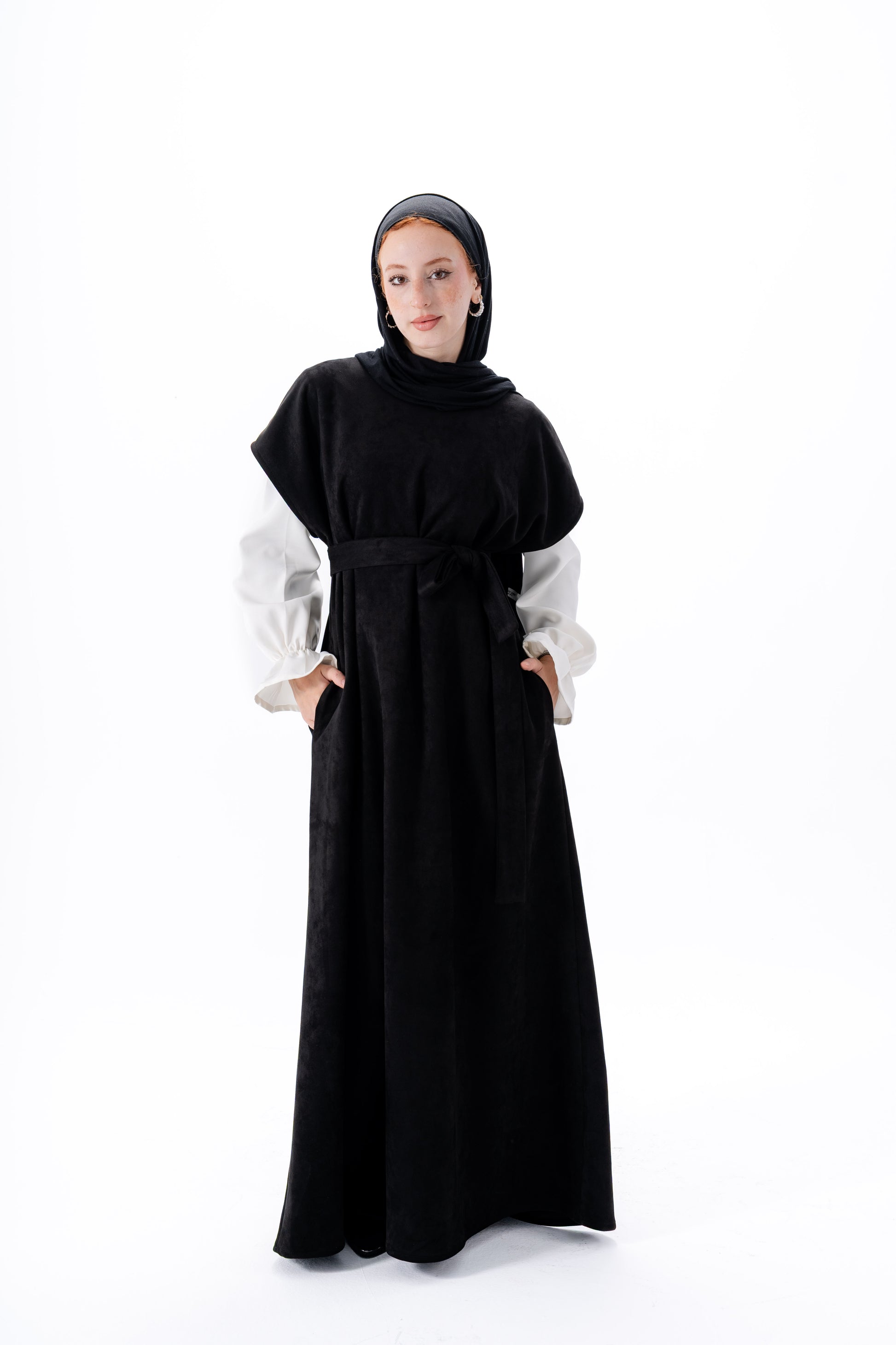 Layered White Sleeve Dress -Black