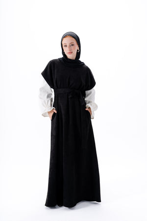 Layered White Sleeve Dress -Black