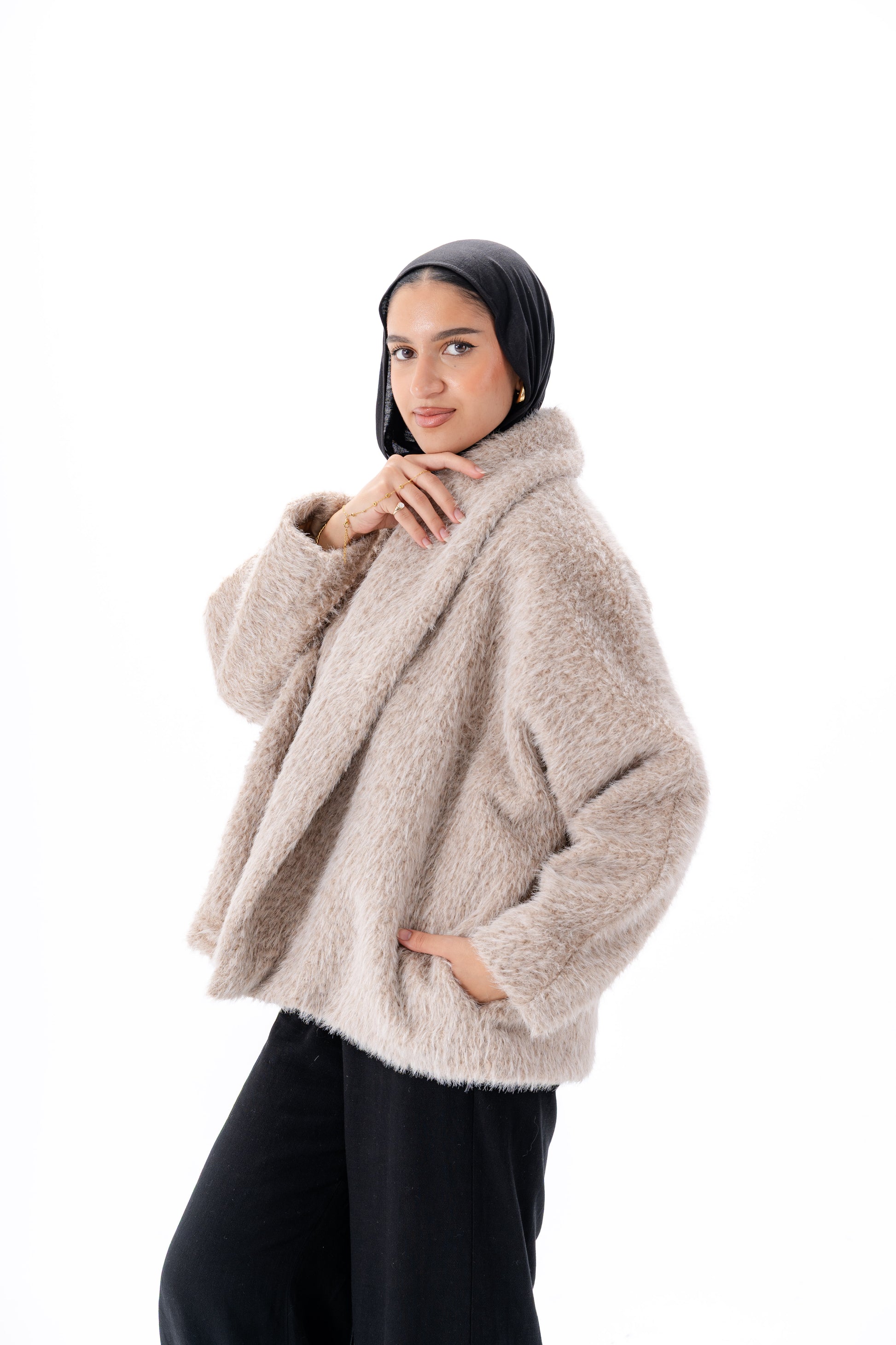 Faux Fur Jacket -Beige
