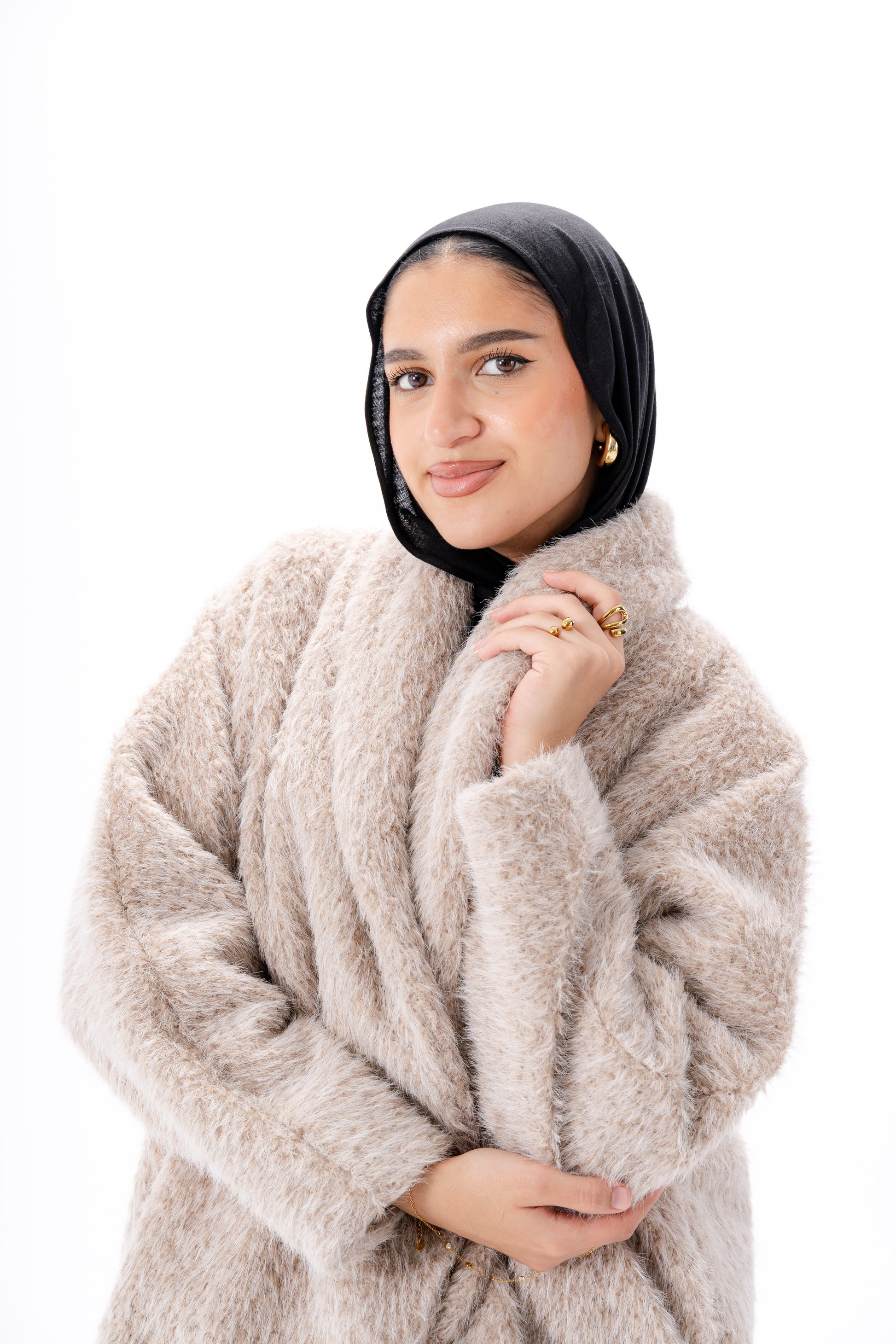 Faux Fur Jacket -Beige