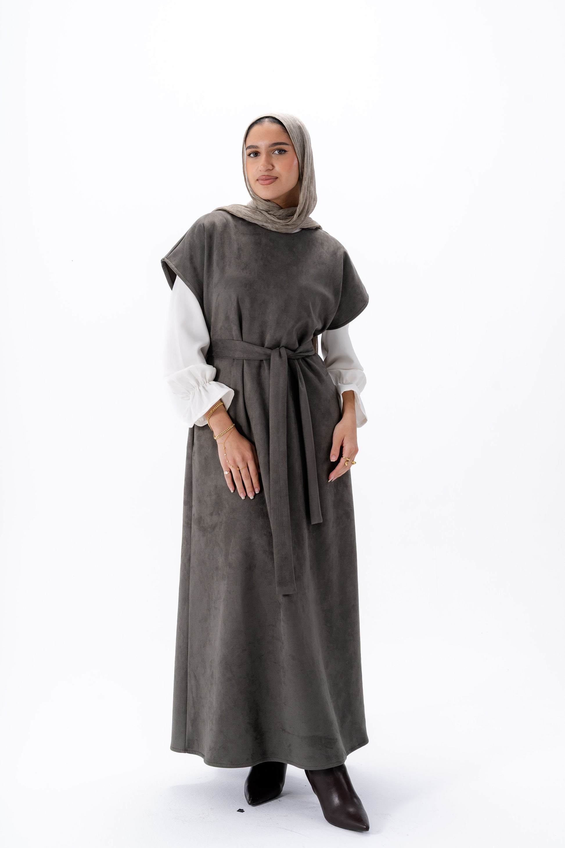 Layered White Sleeve Dress -Olive