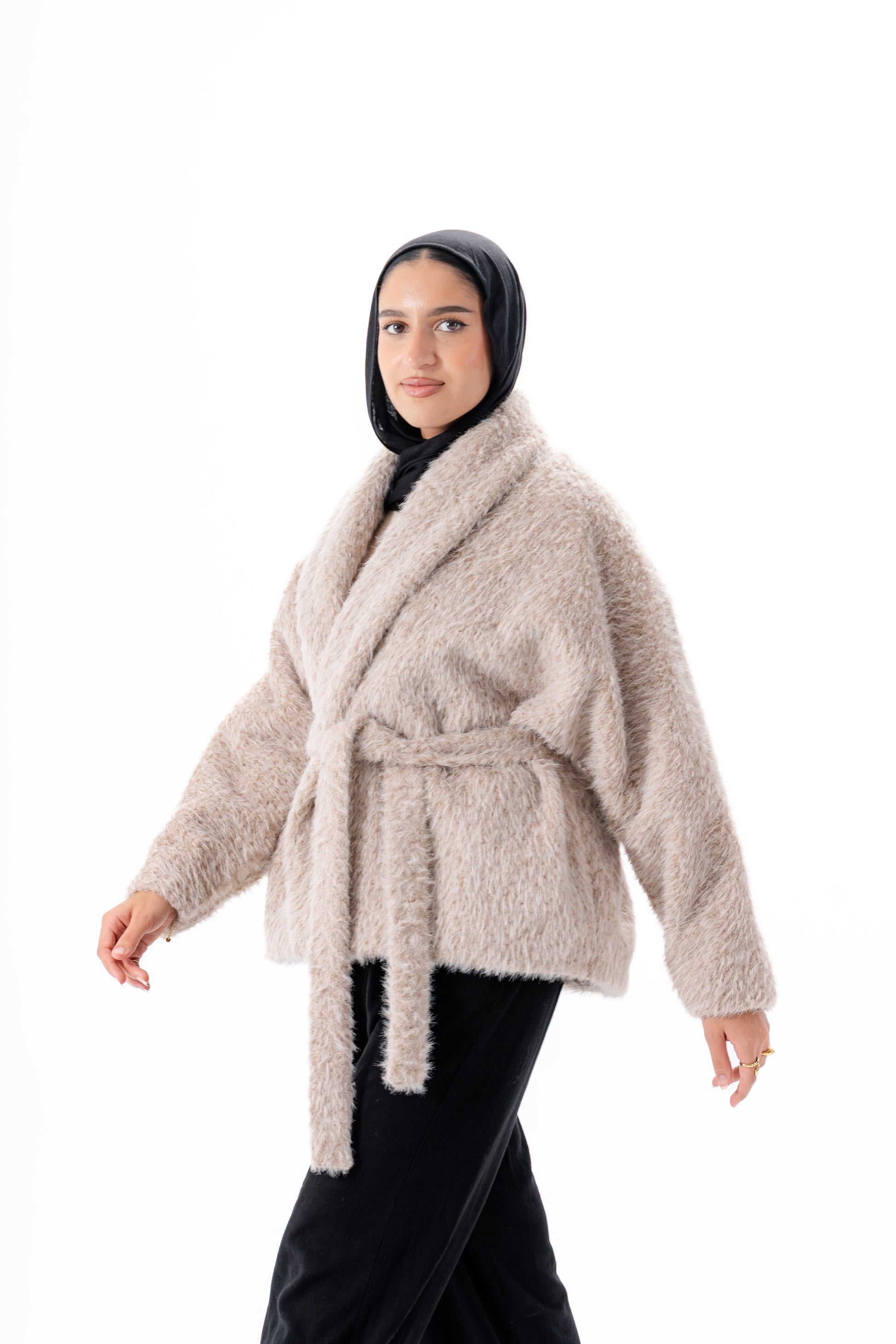 Faux Fur Jacket -Beige