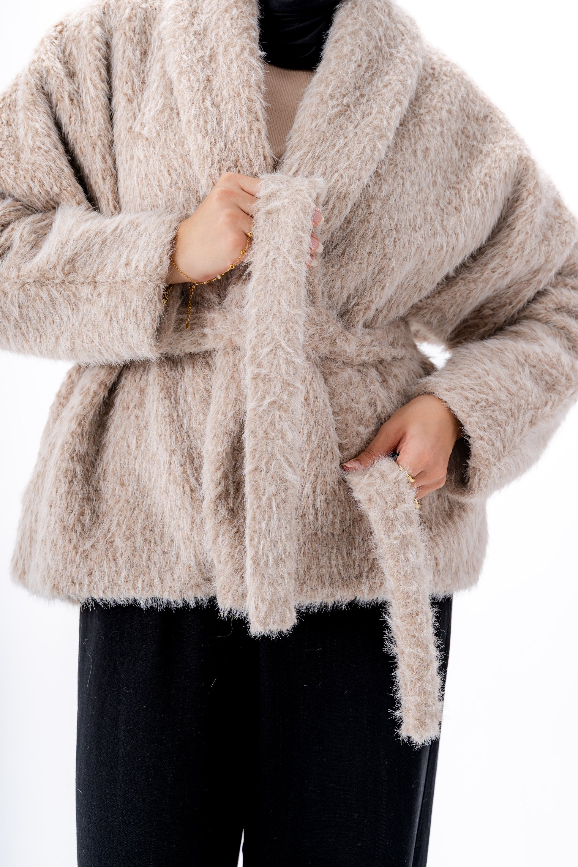 Faux Fur Jacket -Beige