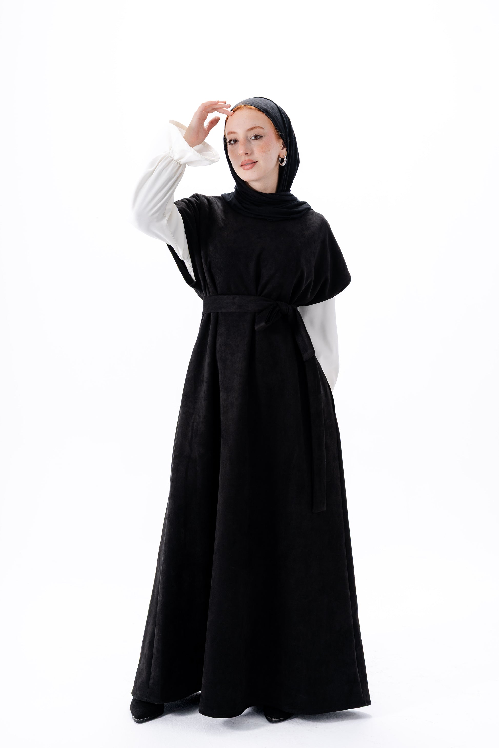 Layered White Sleeve Dress -Black