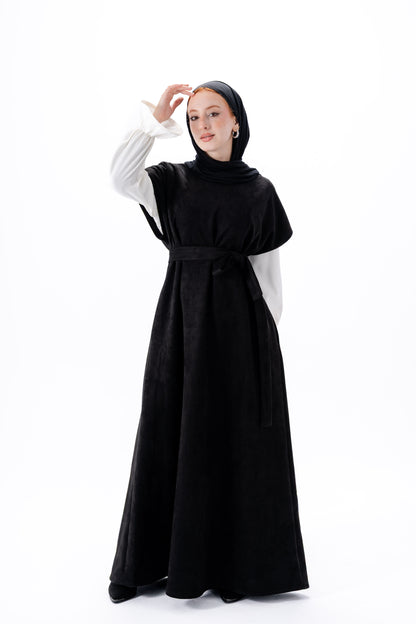Layered White Sleeve Dress -Black