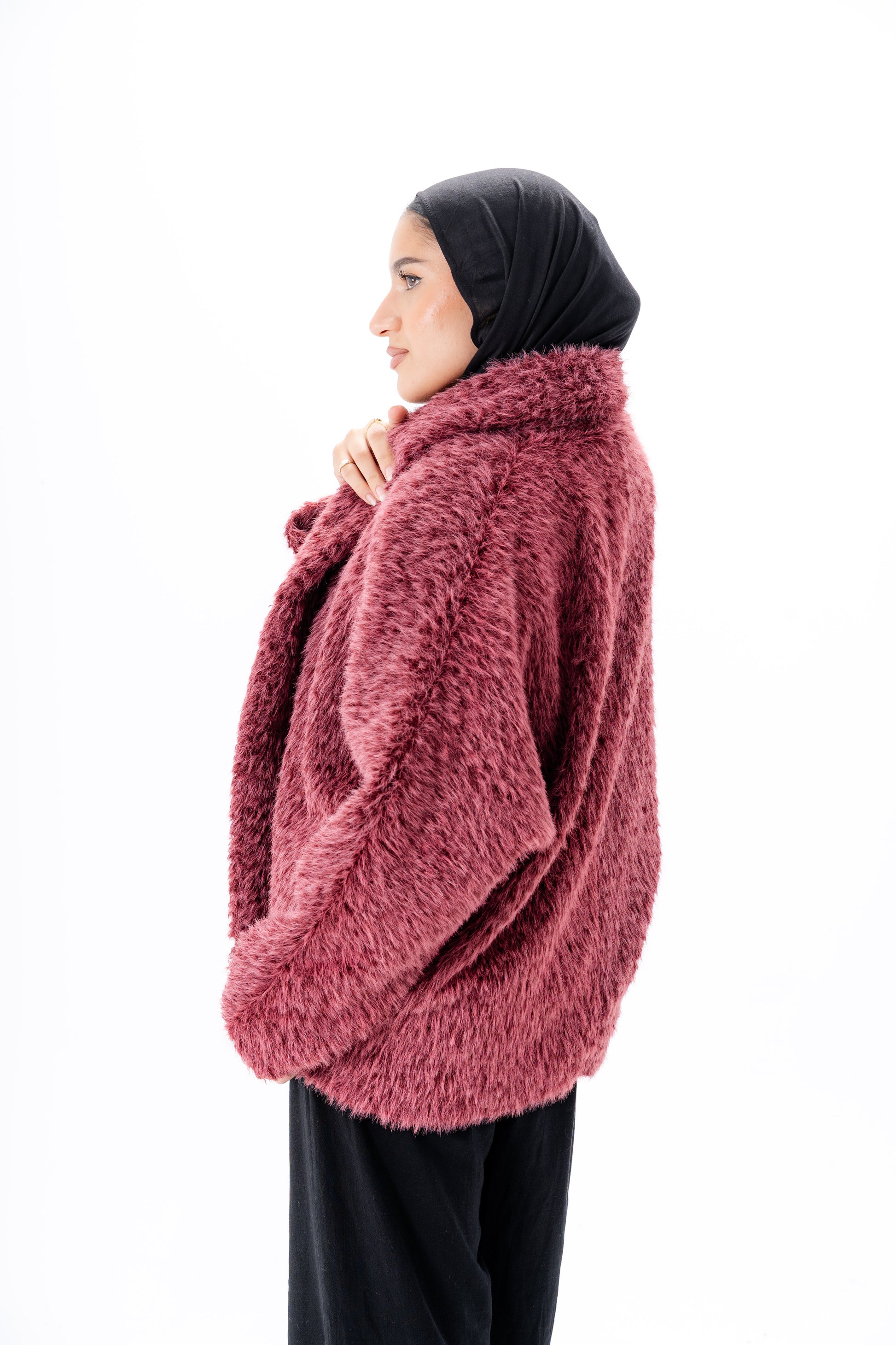 Faux Fur Jacket -Maroon