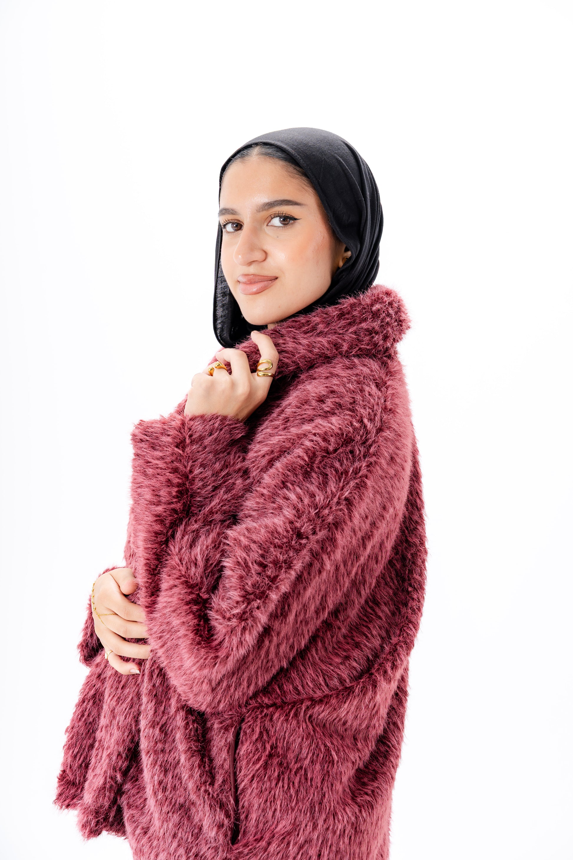 Faux Fur Jacket -Maroon