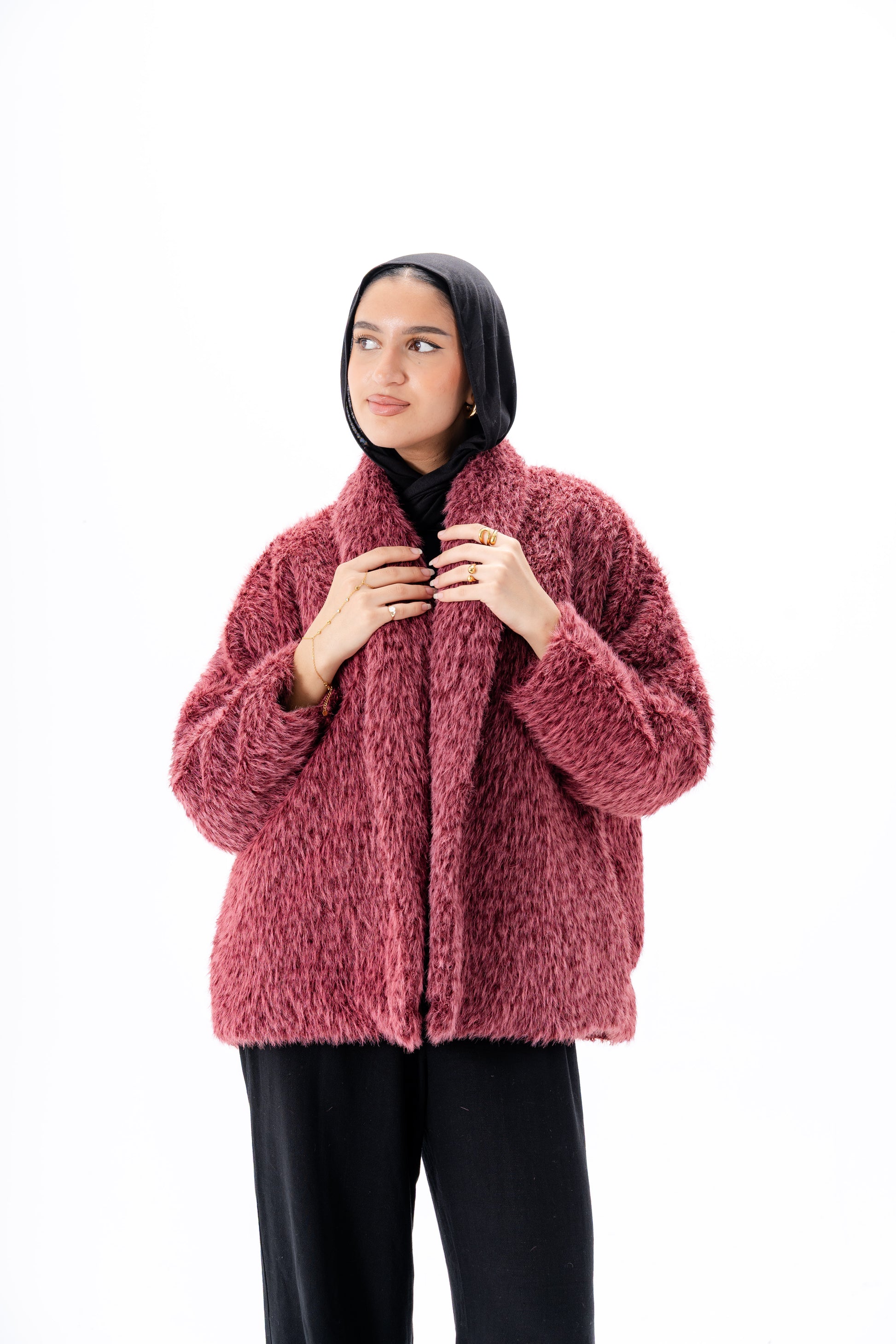 Faux Fur Jacket -Maroon