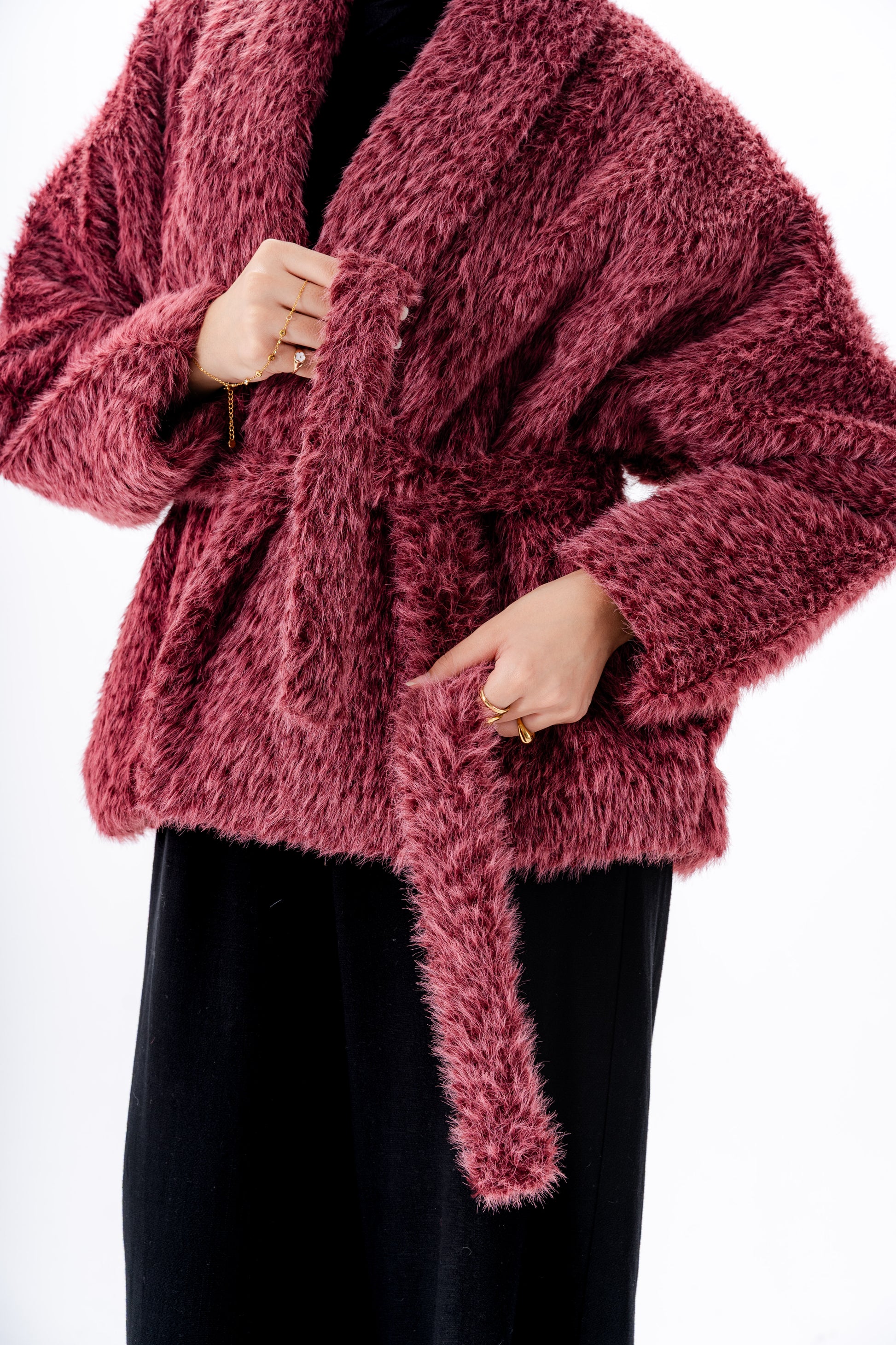 Faux Fur Jacket -Maroon