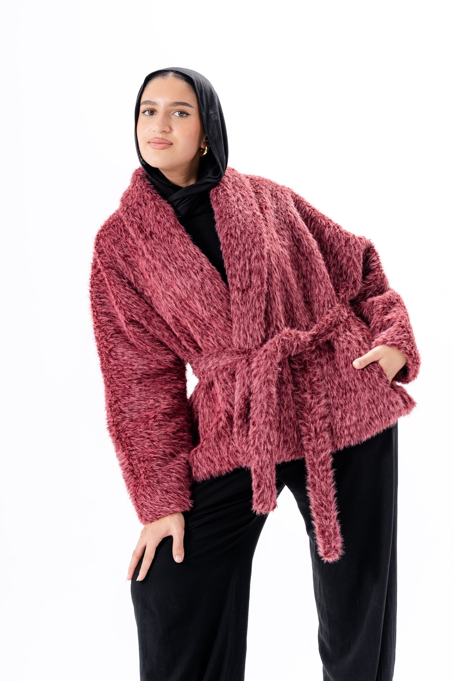 Faux Fur Jacket -Maroon