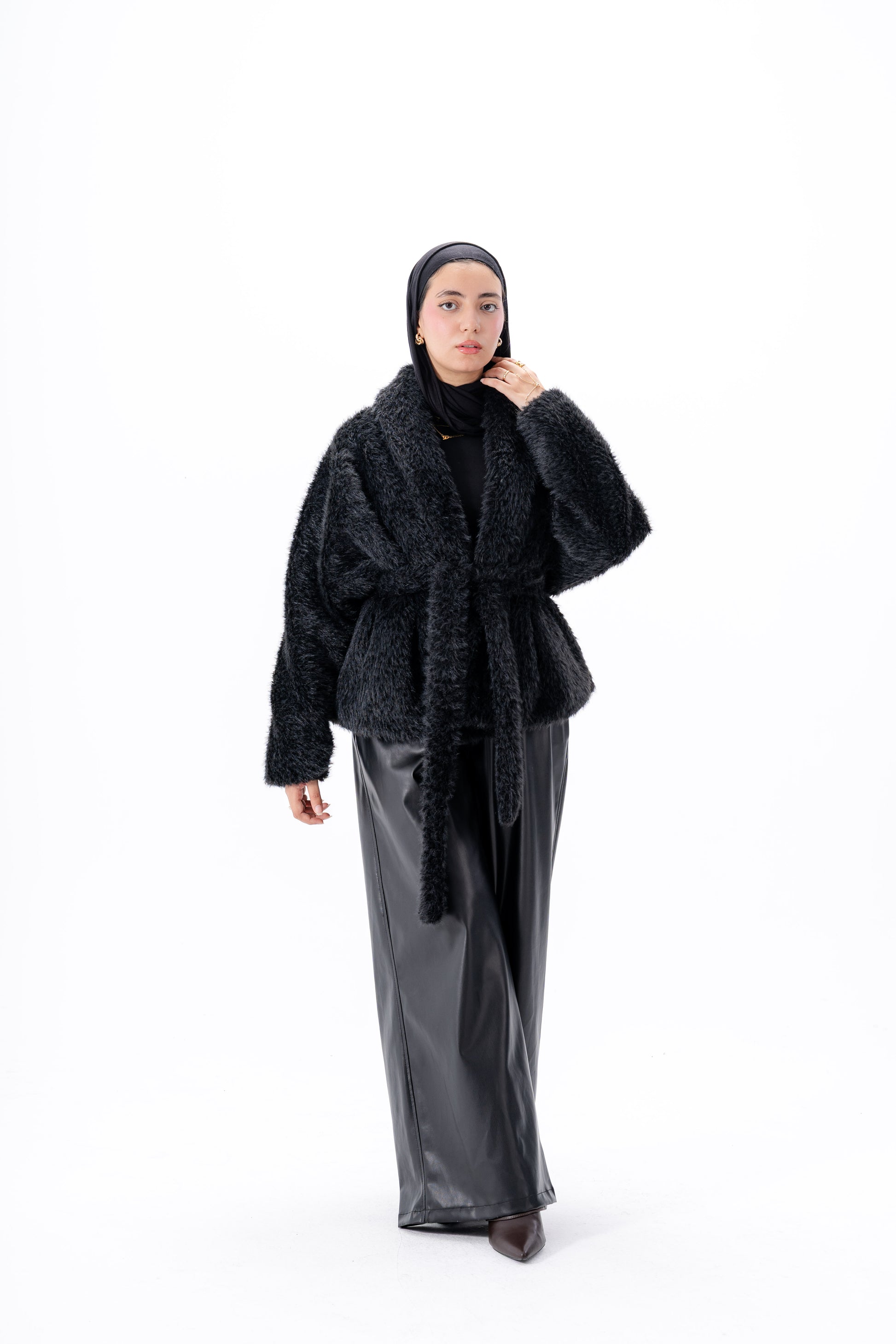 Faux Fur Jacket -Black