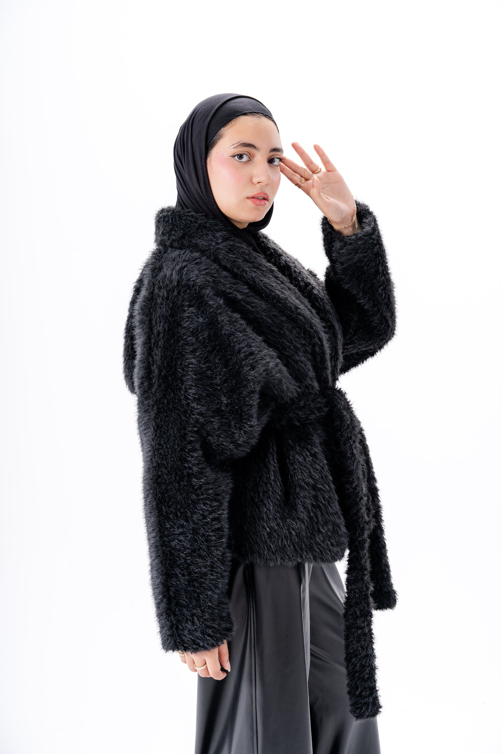 Faux Fur Jacket -Black