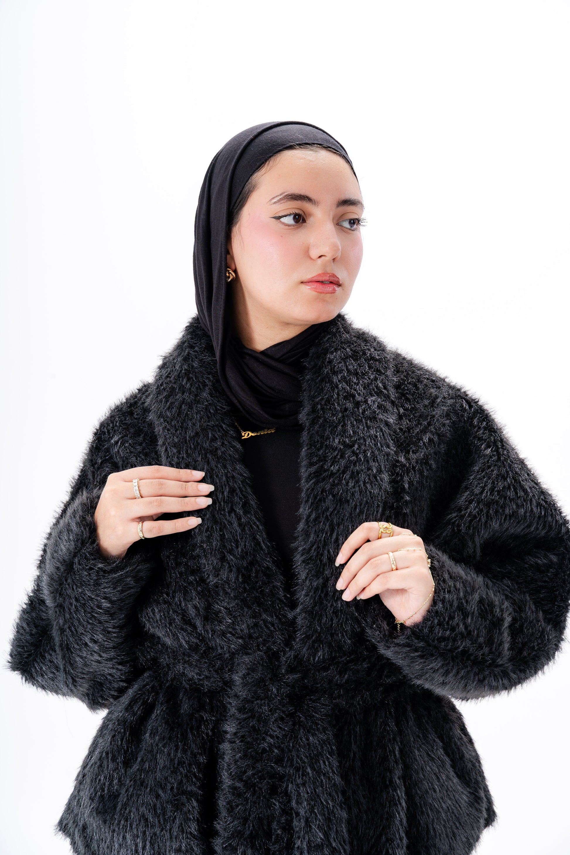 Faux Fur Jacket -Black