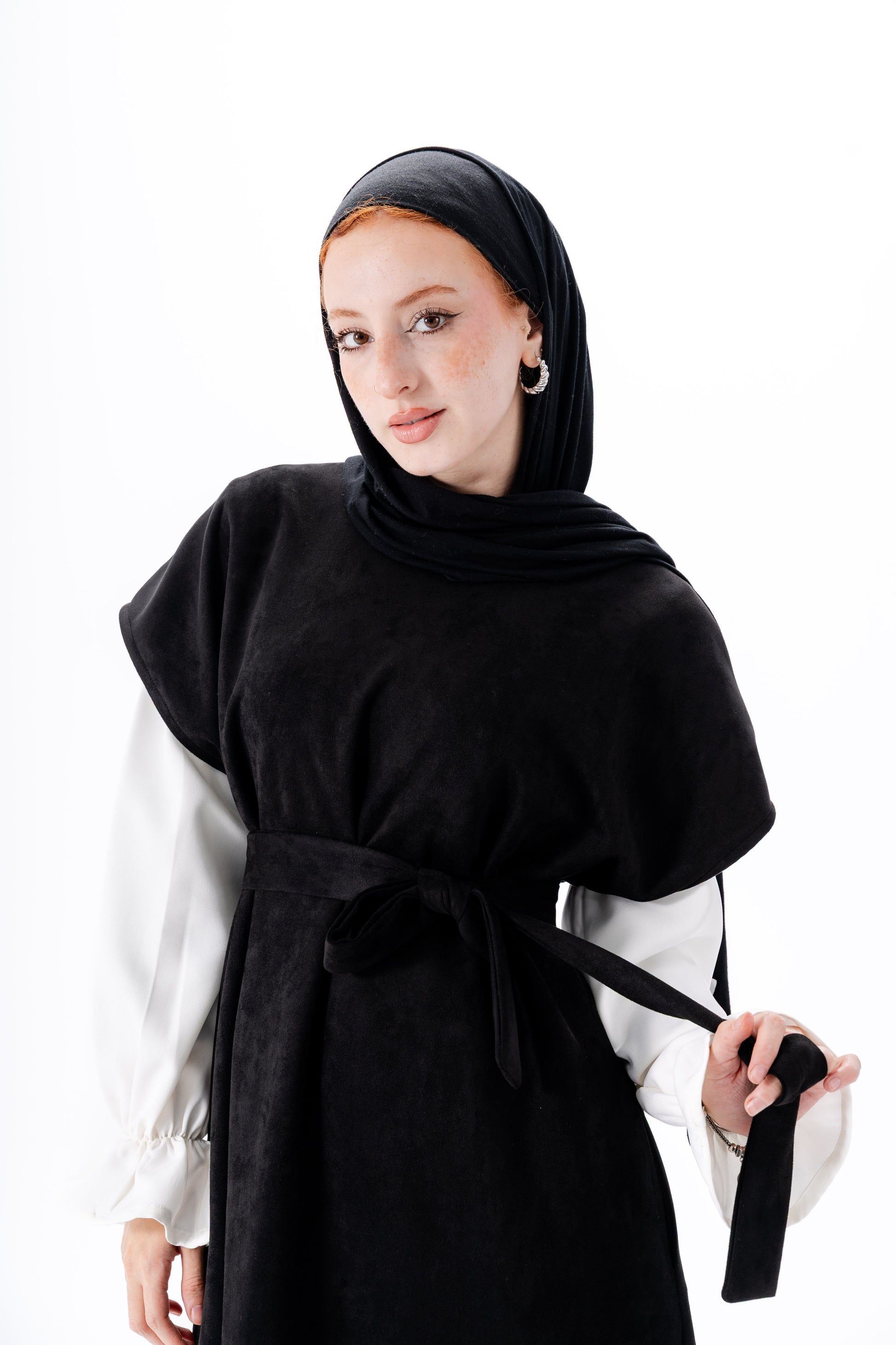 Layered White Sleeve Dress -Black