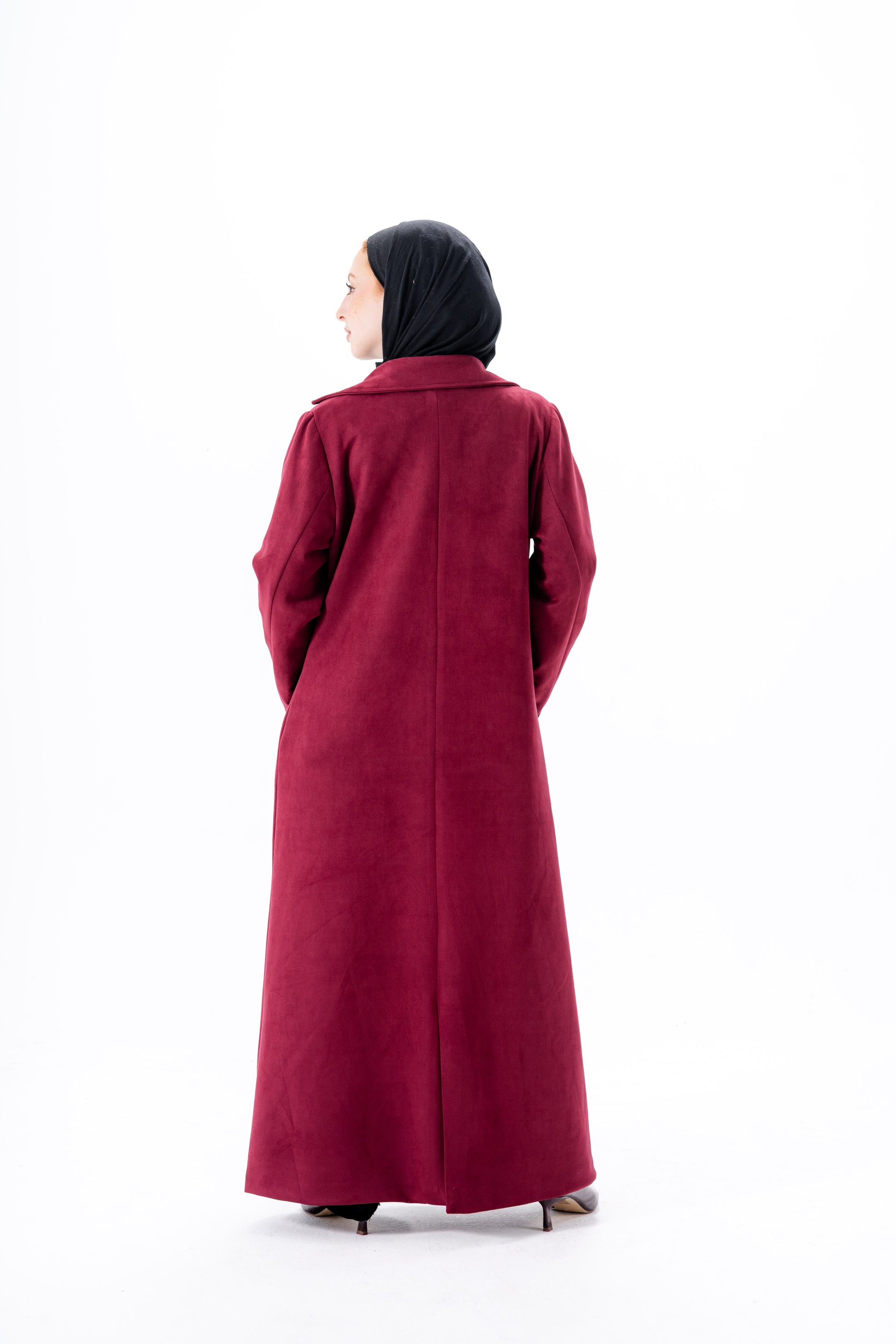 Suede Coat With Scarf-Maroon