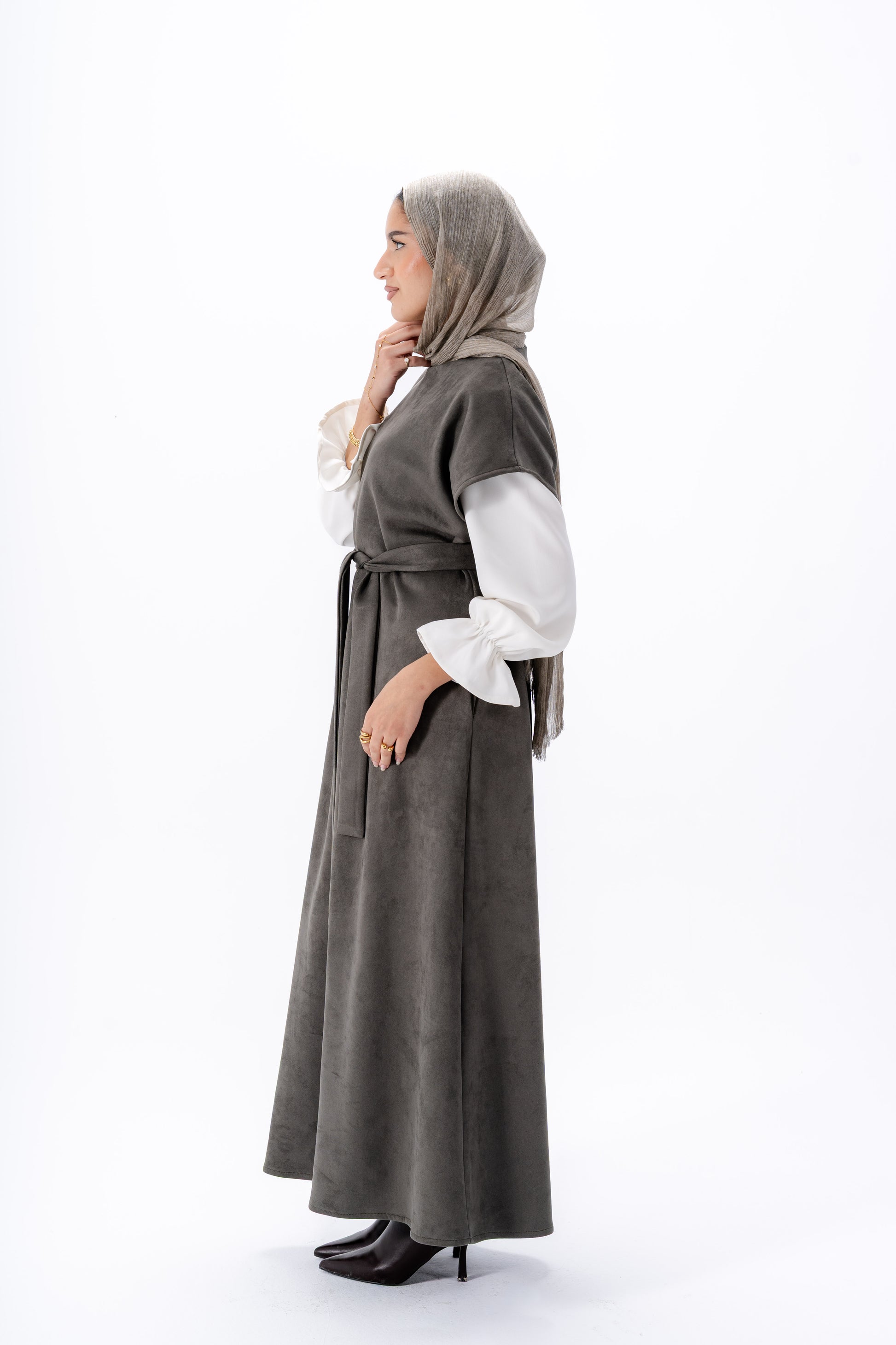 Layered White Sleeve Dress -Olive