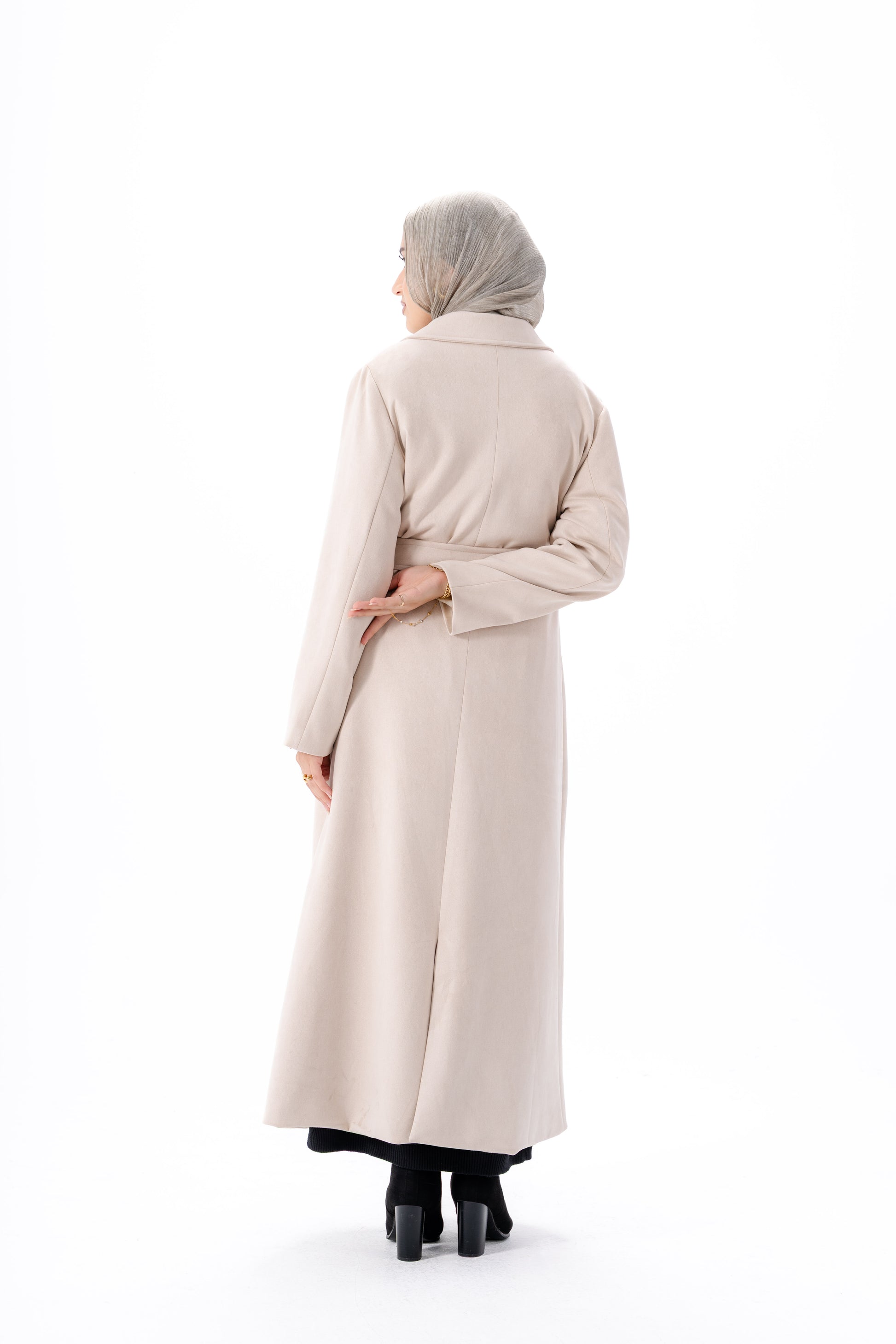 Suede Coat With Scarf- Beige