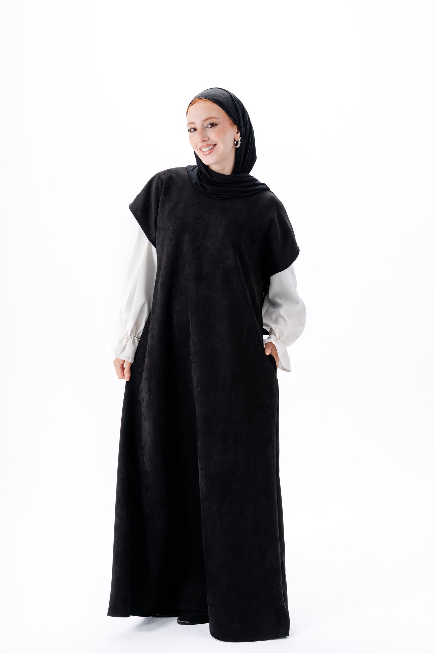 Layered White Sleeve Dress -Black