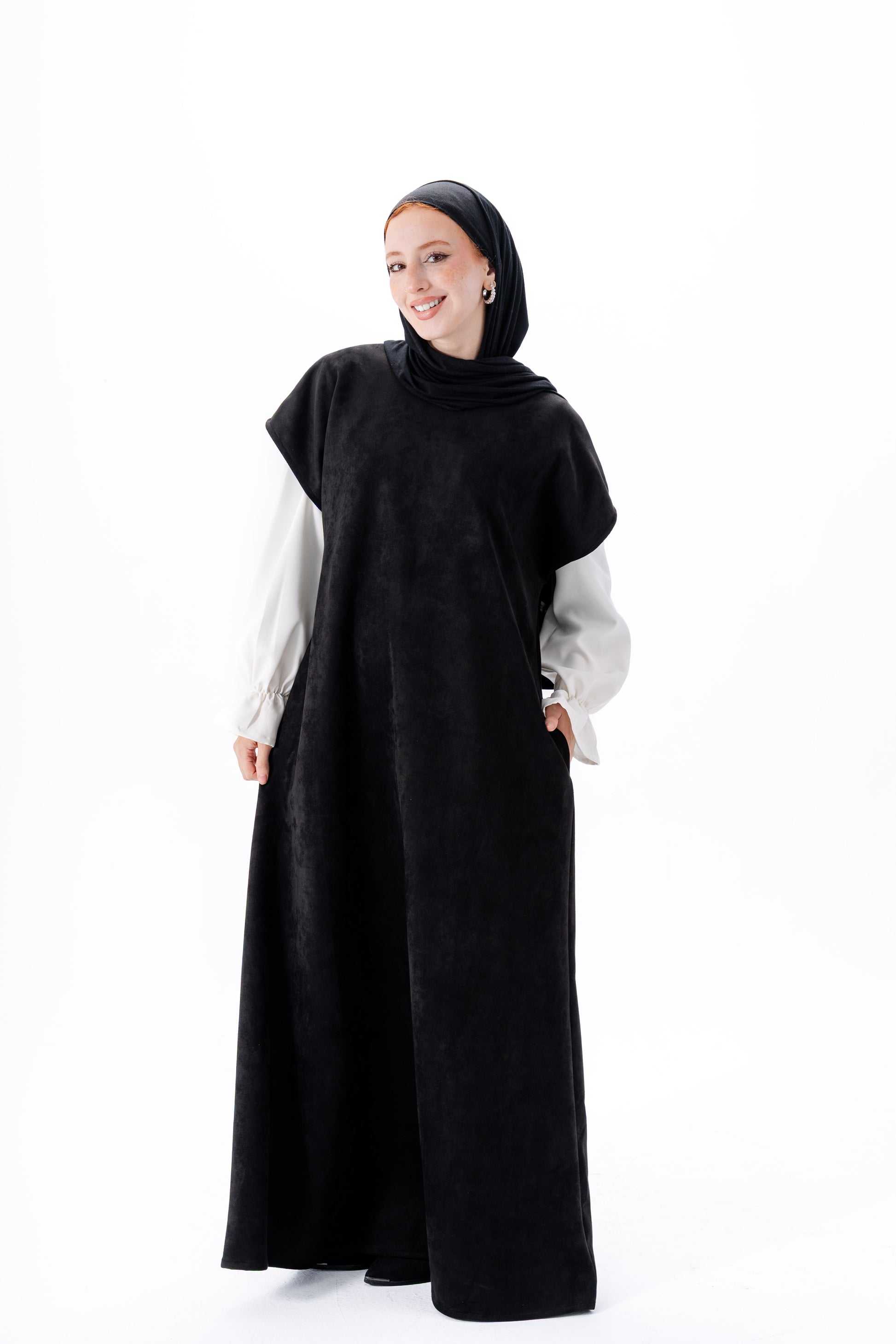 Layered White Sleeve Dress -Black