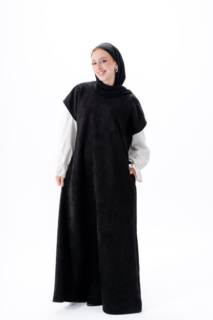 Layered White Sleeve Dress -Black