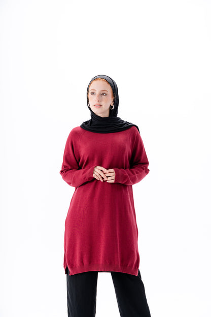 Long Basic Pullover- Maroon