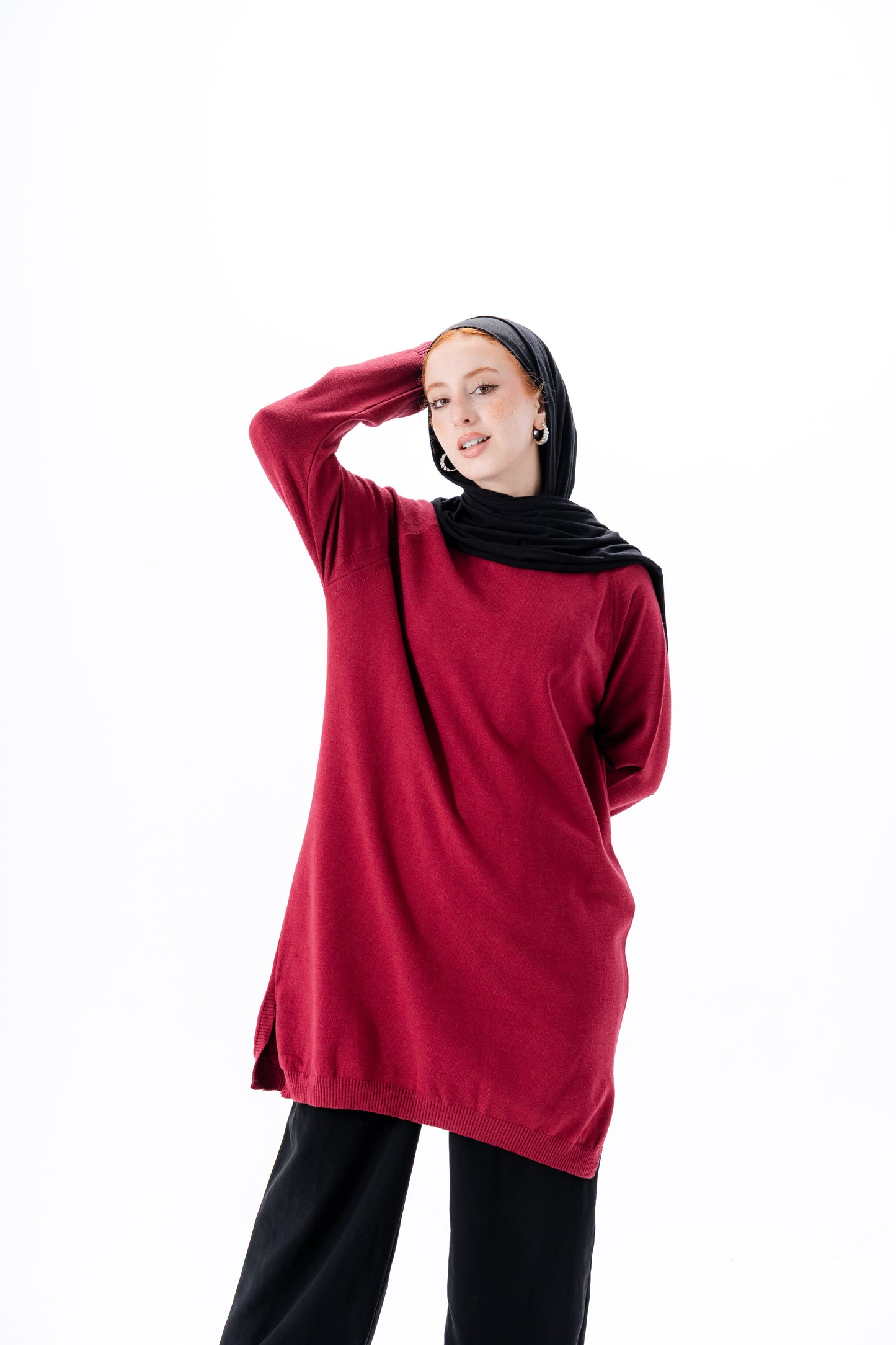 Long Basic Pullover- Maroon