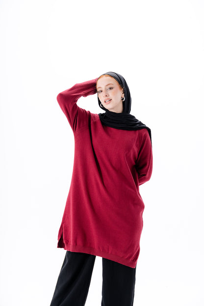 Long Basic Pullover- Maroon