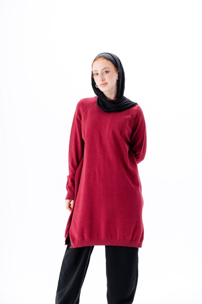 Long Basic Pullover- Maroon