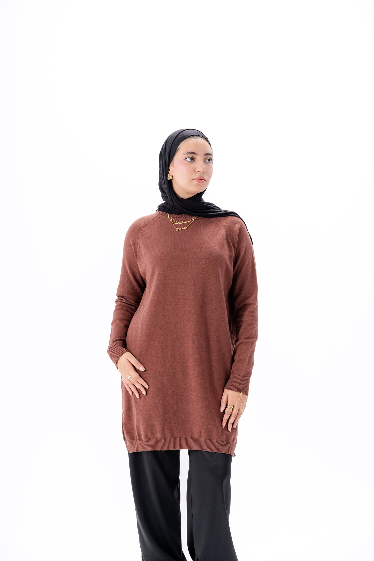 Long Basic Pullover- Brown