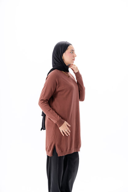 Long Basic Pullover- Brown