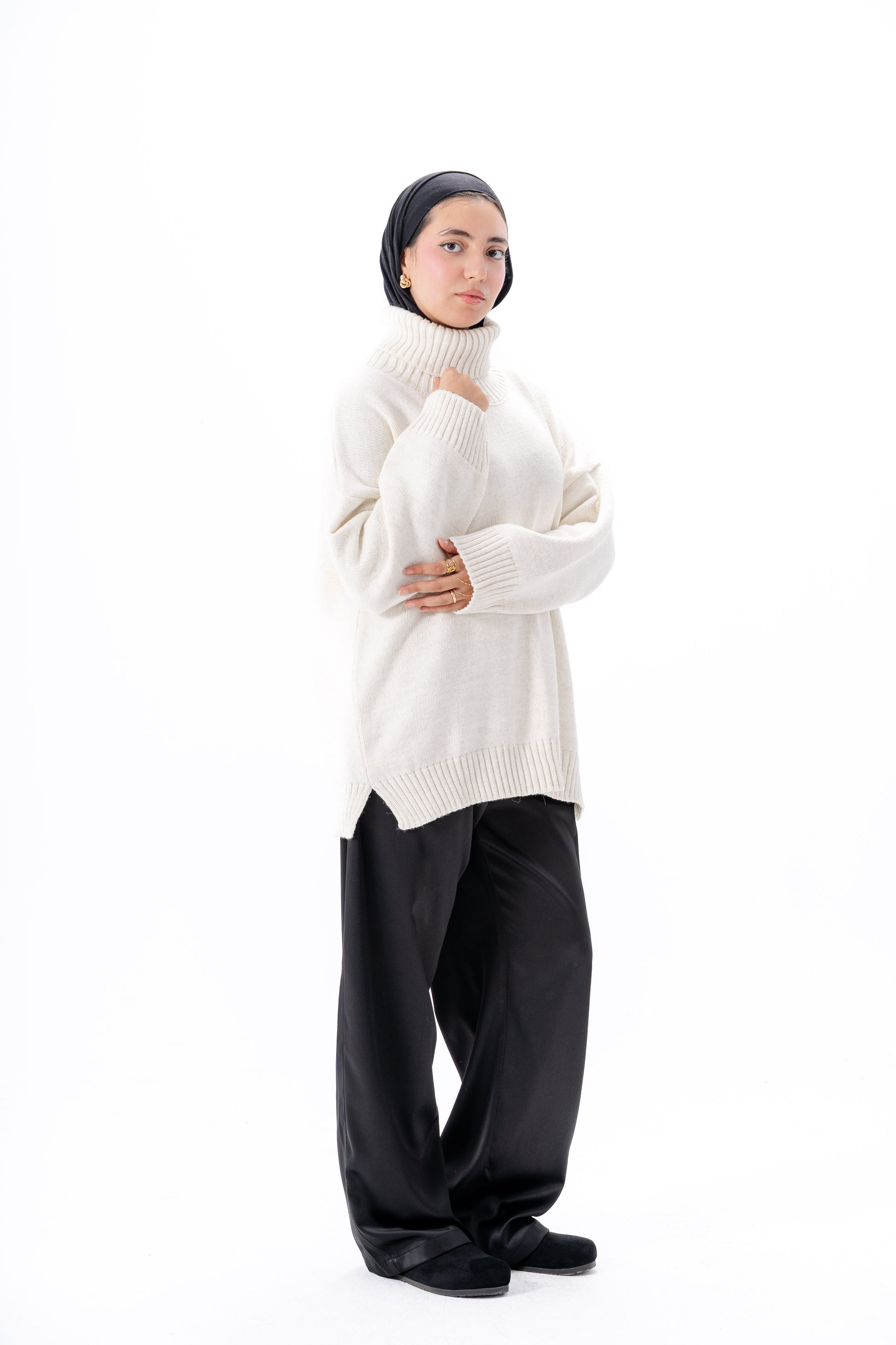 Oversized High-Neck Pullover -White