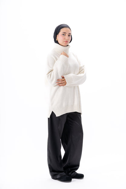 Oversized High-Neck Pullover -White